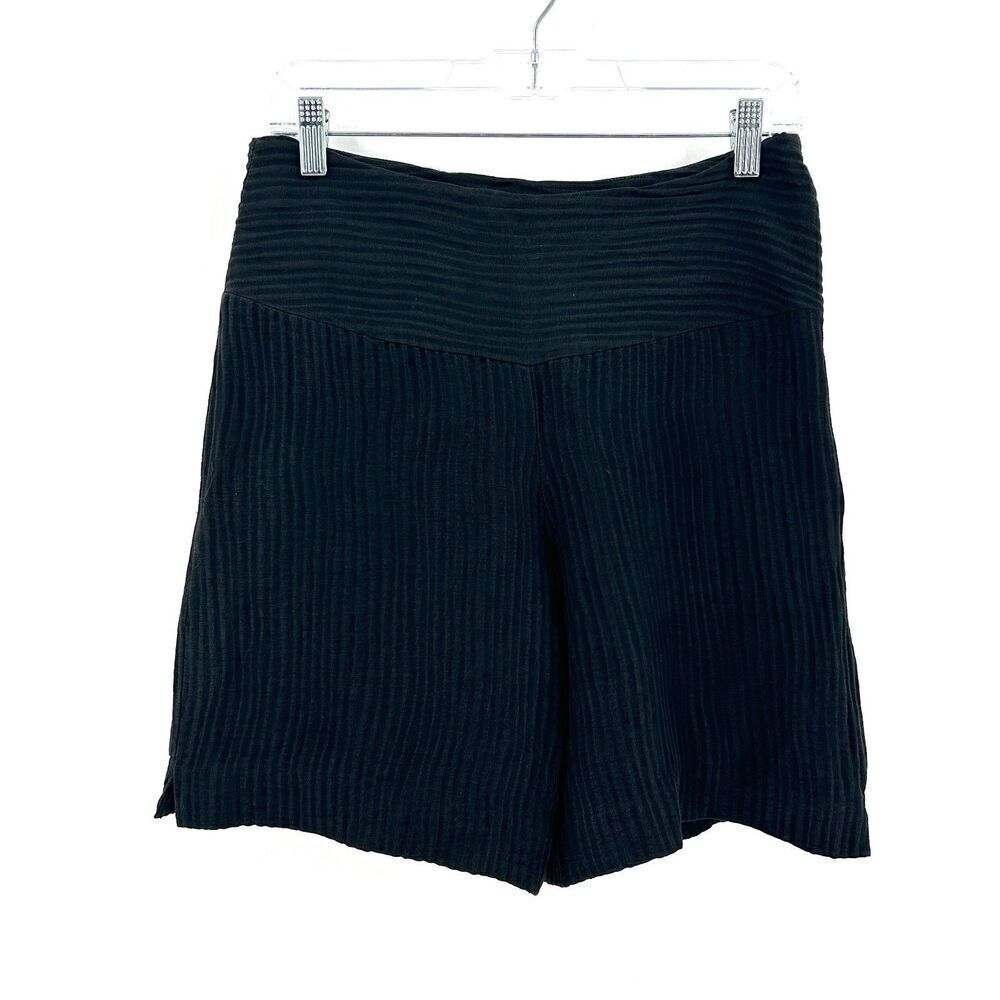 JULIE SCHINDLER San Francisco Black Textured High Rise Designer Shorts Small
